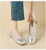 Silver Casual Flats for Women | Ballet Shoes with Soft Sole, Low Heel, and Bow Detail