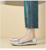 Silver Casual Flats for Women | Ballet Shoes with Soft Sole, Low Heel, and Bow Detail