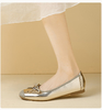 Silver Casual Flats for Women | Ballet Shoes with Soft Sole, Low Heel, and Bow Detail