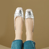 Silver Casual Flats for Women | Ballet Shoes with Soft Sole, Low Heel, and Bow Detail