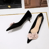 Korean Style Elegant Slimming Spring Autumn Sweet Women’s Mid-Heel Pointed Toe Color Block Floral Flats