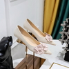 Korean Style Elegant Slimming Spring Autumn Sweet Women’s Mid-Heel Pointed Toe Color Block Floral Flats